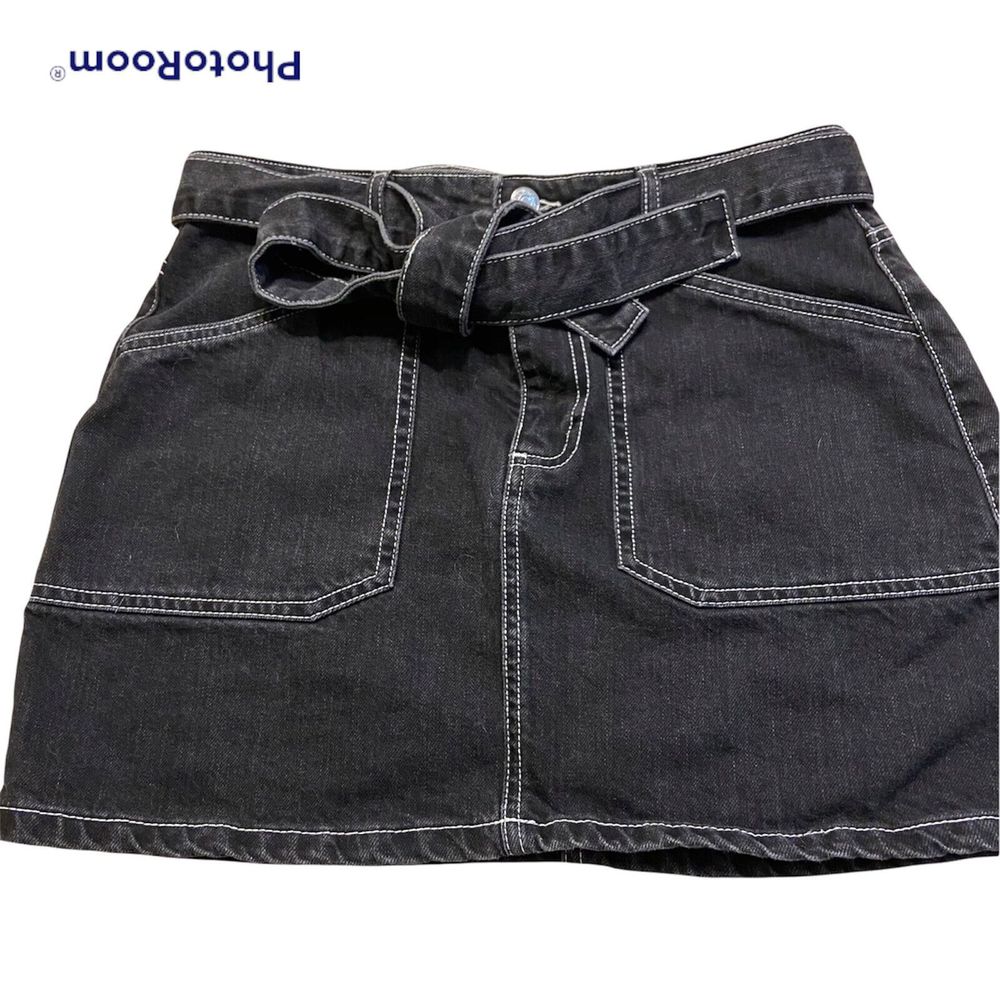 Forever 21 Mini Jean Denim Skirt Black Size Large Pockets Ties